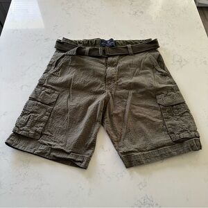 BYN Dynasty Men's Olive Green Cargo Shorts with Belt - Durable Everyday Style